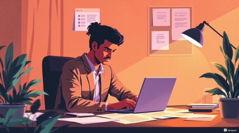 노을 햇살을 벗삼아 노트북으로 업무하는 남자